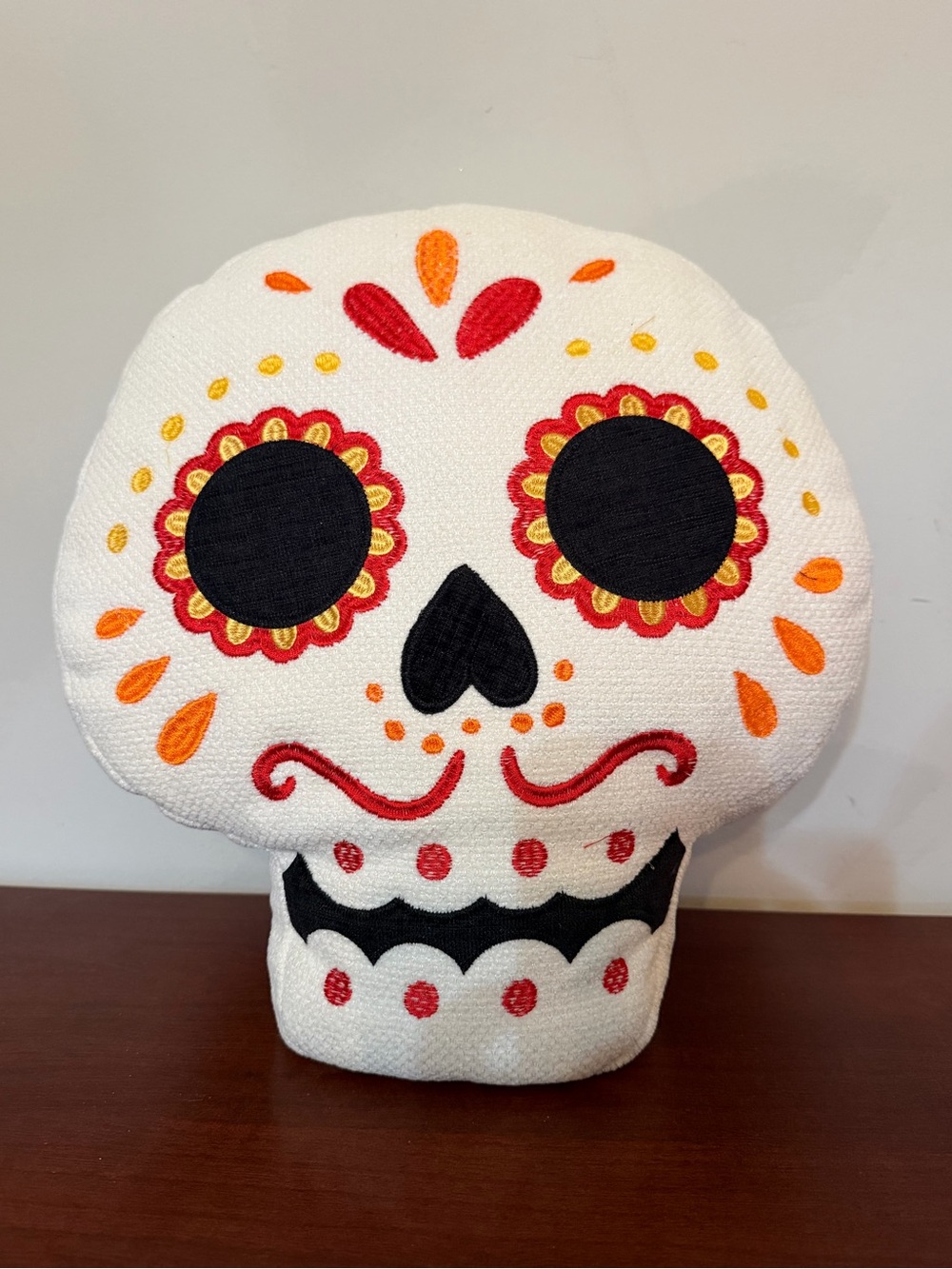 Day of The Dead Embroidered Sugar Skull Festive Throw Couch Pillow Halloween